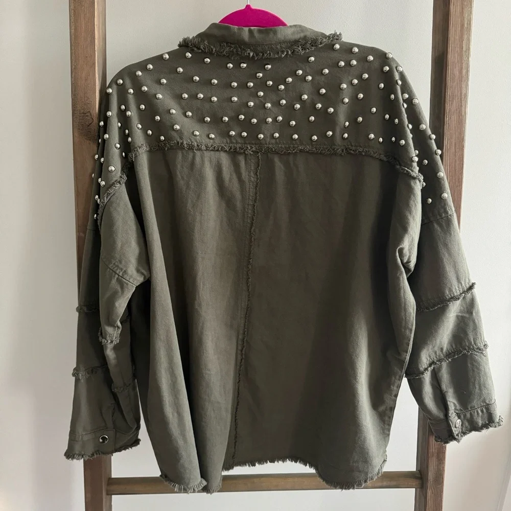 VICI Green Cotton Studded Utility Jacket - Picture 4 of 4